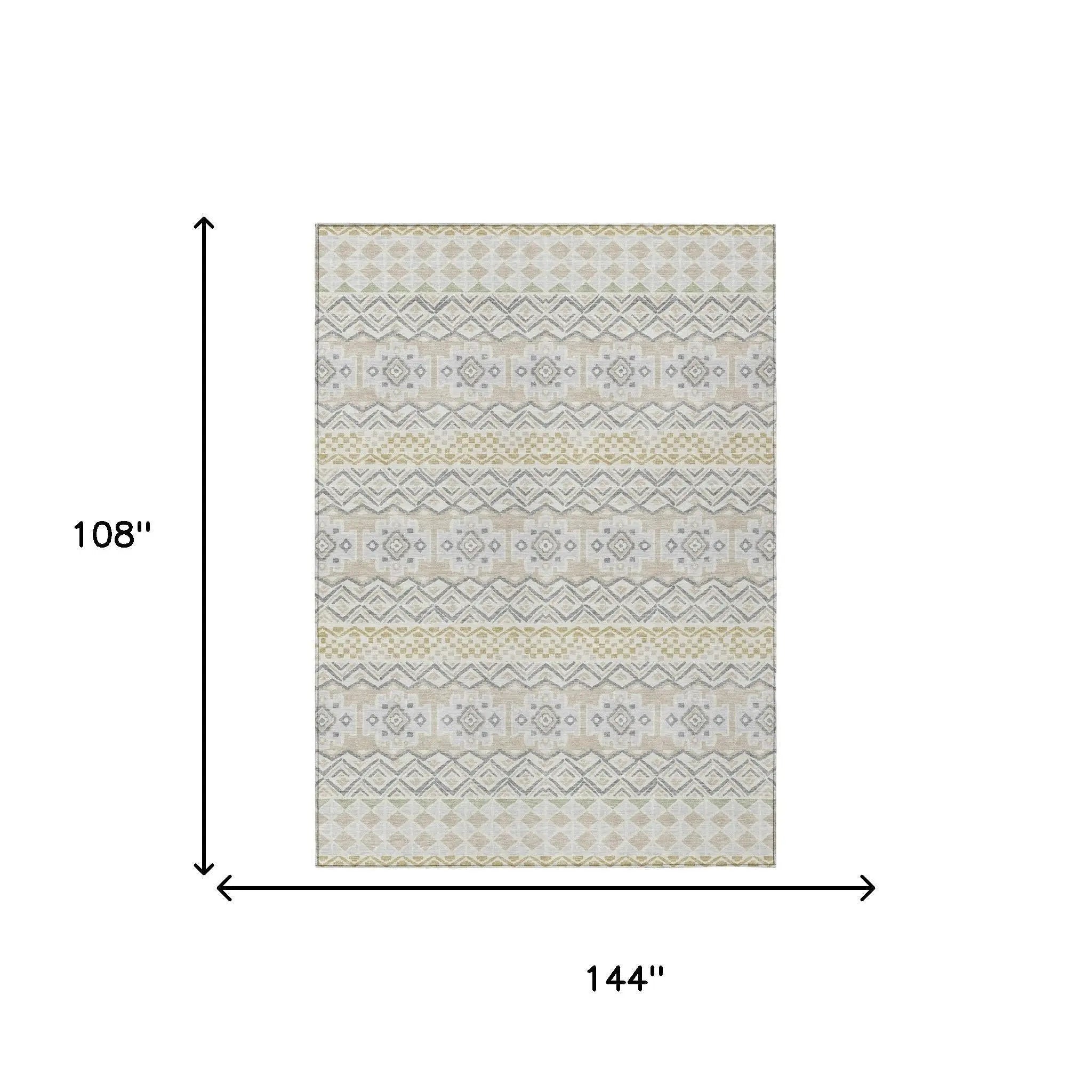 9' X 12' Ivory And Silver Striped Washable Indoor Outdoor Area Rug Homeroots Outdoor