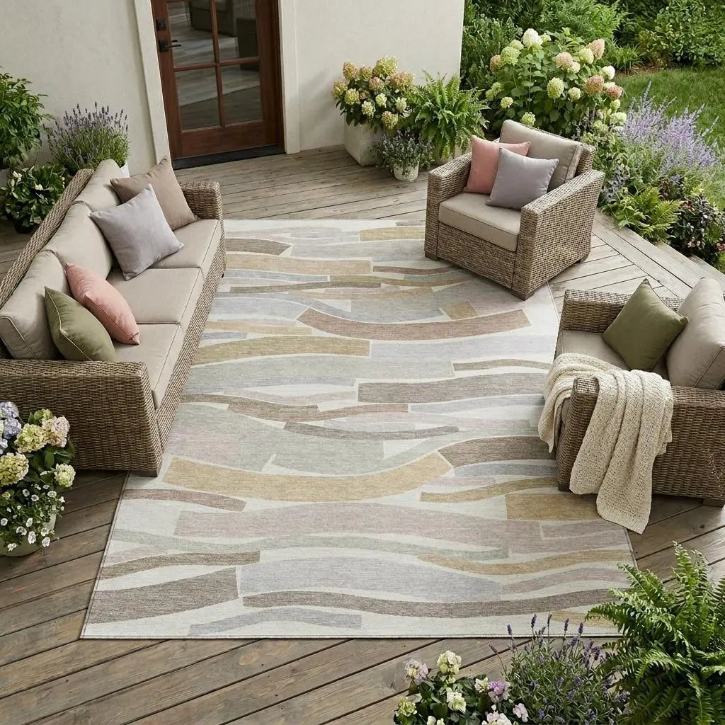 9' X 12' Ivory And Silver Striped Washable Indoor Outdoor Area Rug Homeroots Outdoor