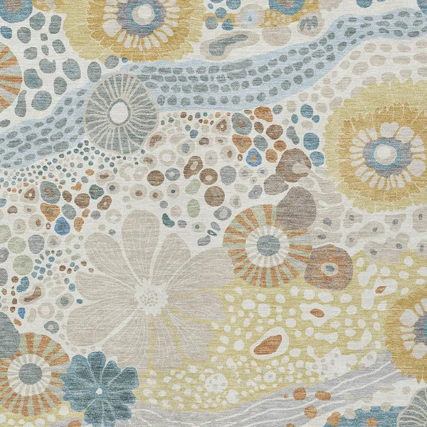 9' X 12' Ivory And Sky Blue Floral Washable Indoor Outdoor Area Rug Homeroots Outdoor