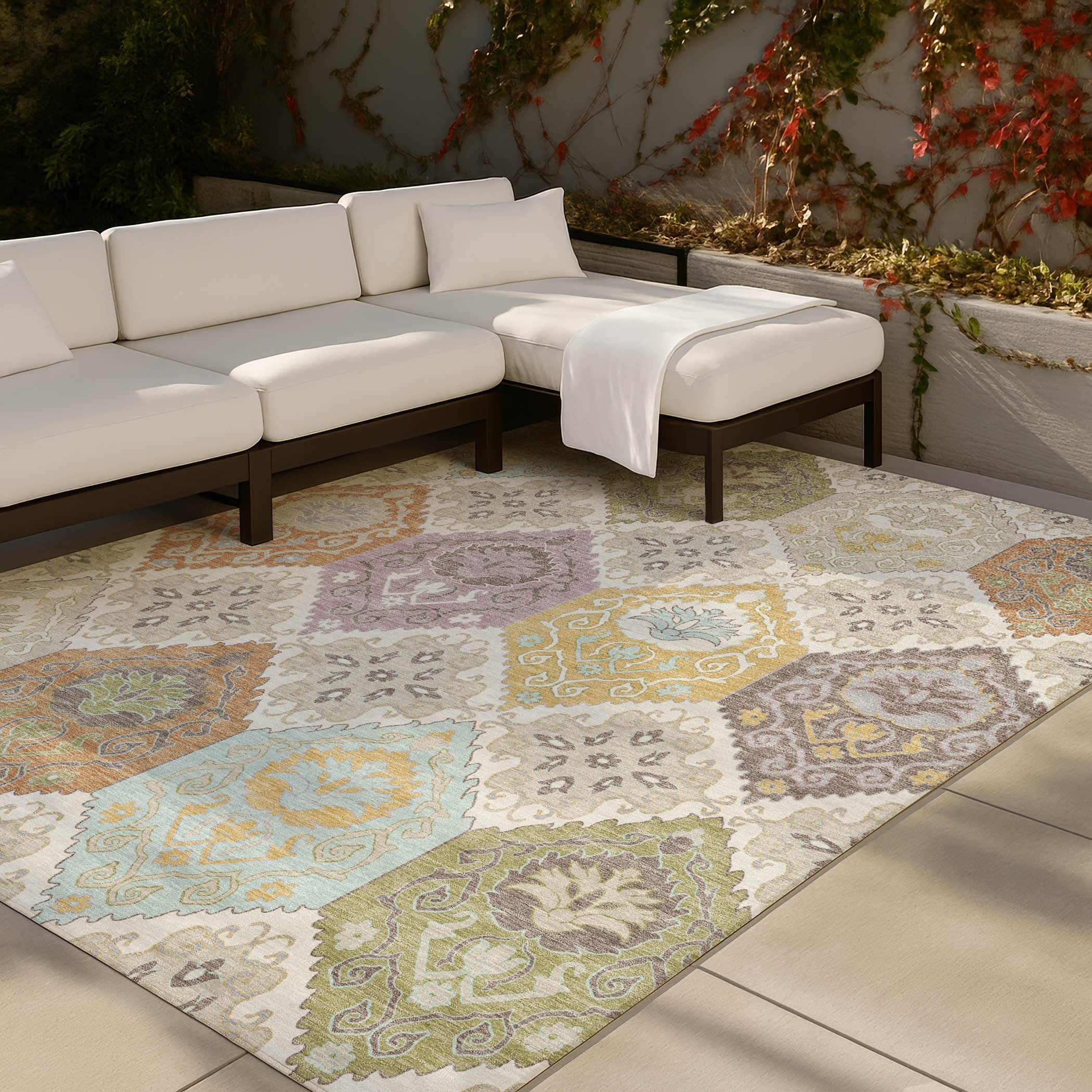 9' X 12' Ivory And Sky Blue Geometric Washable Indoor Outdoor Area Rug Homeroots Outdoor