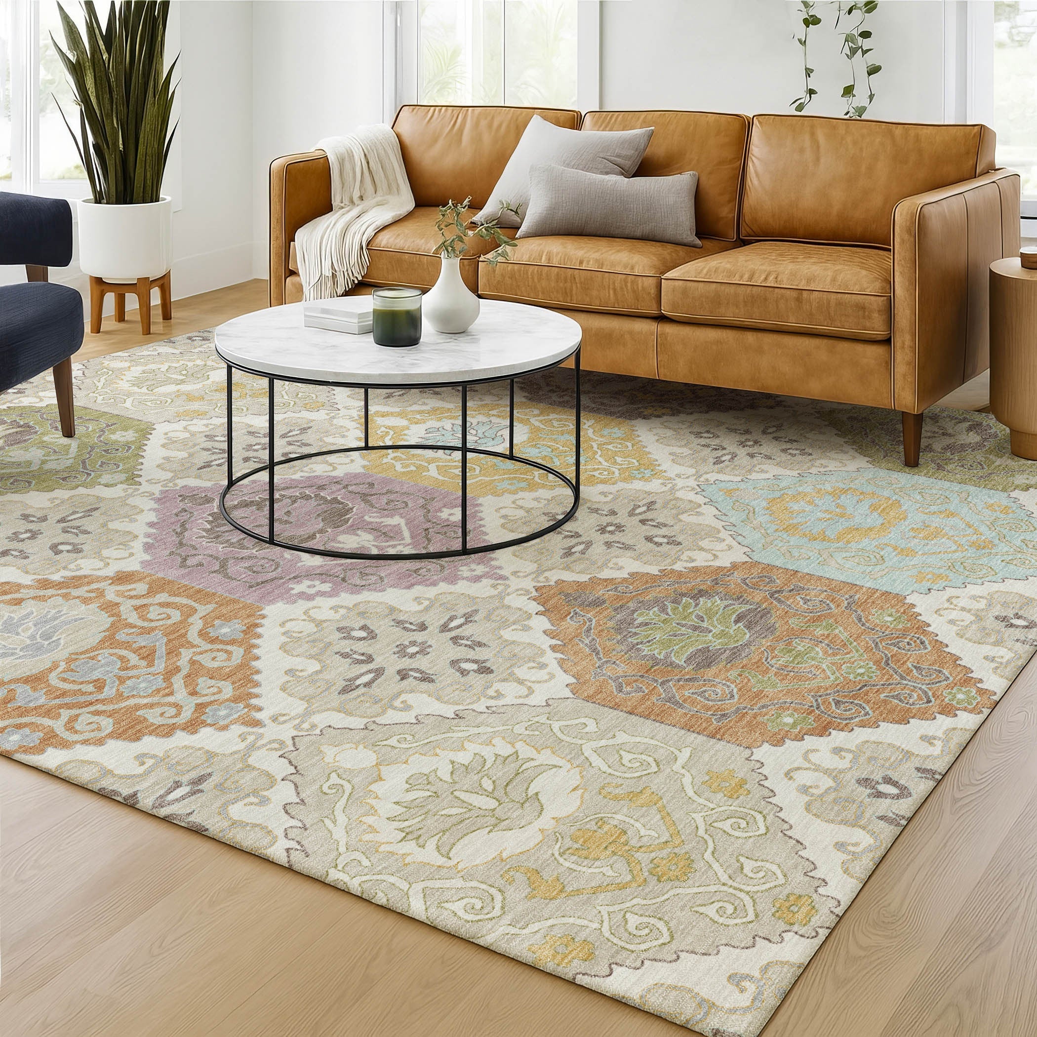 9' X 12' Ivory And Sky Blue Geometric Washable Indoor Outdoor Area Rug Homeroots Outdoor