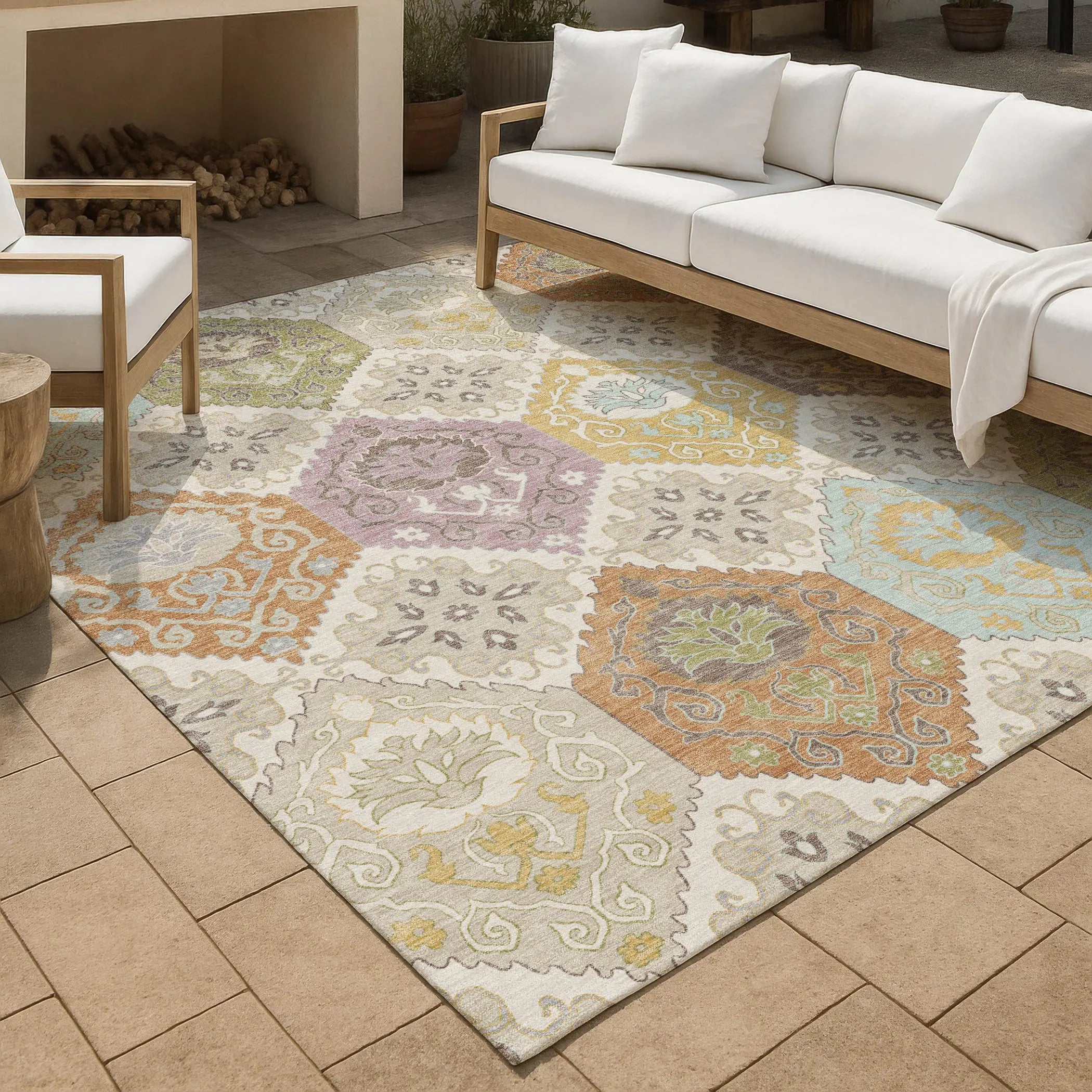 9' X 12' Ivory And Sky Blue Geometric Washable Indoor Outdoor Area Rug Homeroots Outdoor
