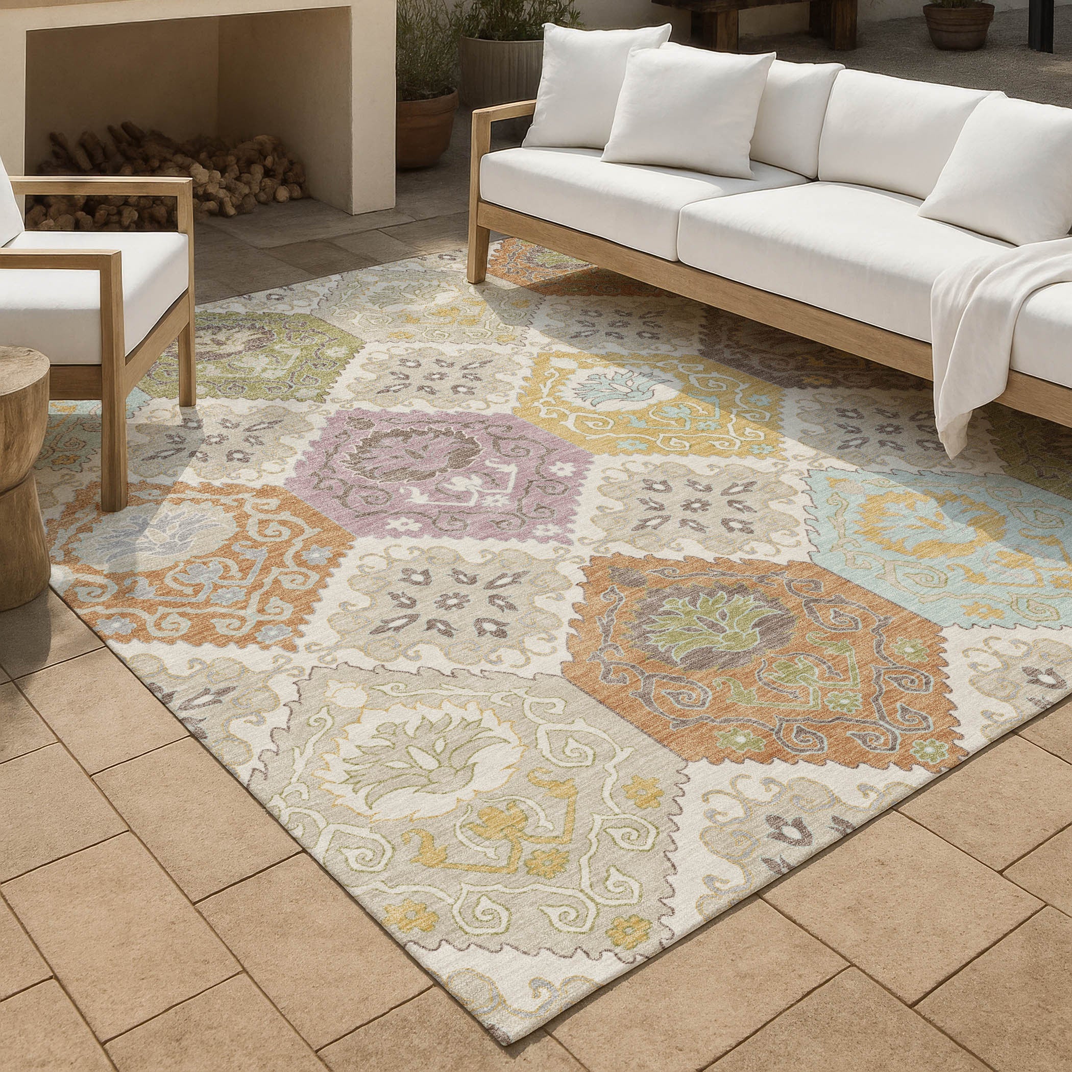 9' X 12' Ivory And Sky Blue Geometric Washable Indoor Outdoor Area Rug Homeroots Outdoor