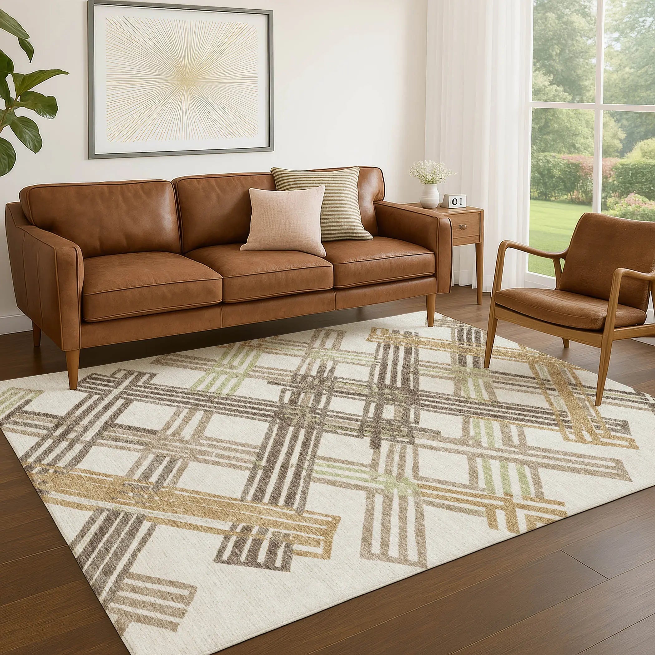 9' X 12' Ivory And Taupe Geometric Washable Indoor Outdoor Area Rug Homeroots Outdoor