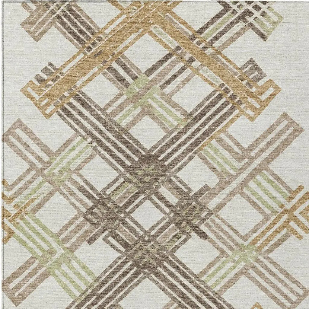 9' X 12' Ivory And Taupe Geometric Washable Indoor Outdoor Area Rug Homeroots Outdoor