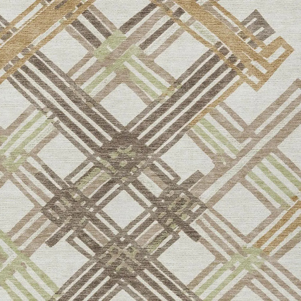 9' X 12' Ivory And Taupe Geometric Washable Indoor Outdoor Area Rug Homeroots Outdoor