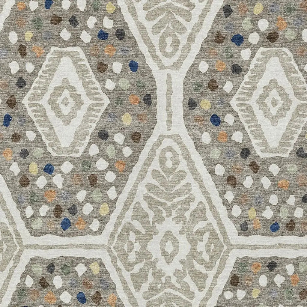 9' X 12' Ivory And Taupe Tribal Washable Indoor Outdoor Area Rug Homeroots Outdoor