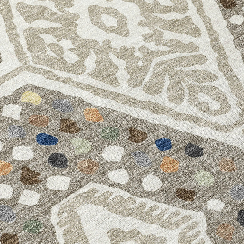 9' X 12' Ivory And Taupe Tribal Washable Indoor Outdoor Area Rug Homeroots Outdoor