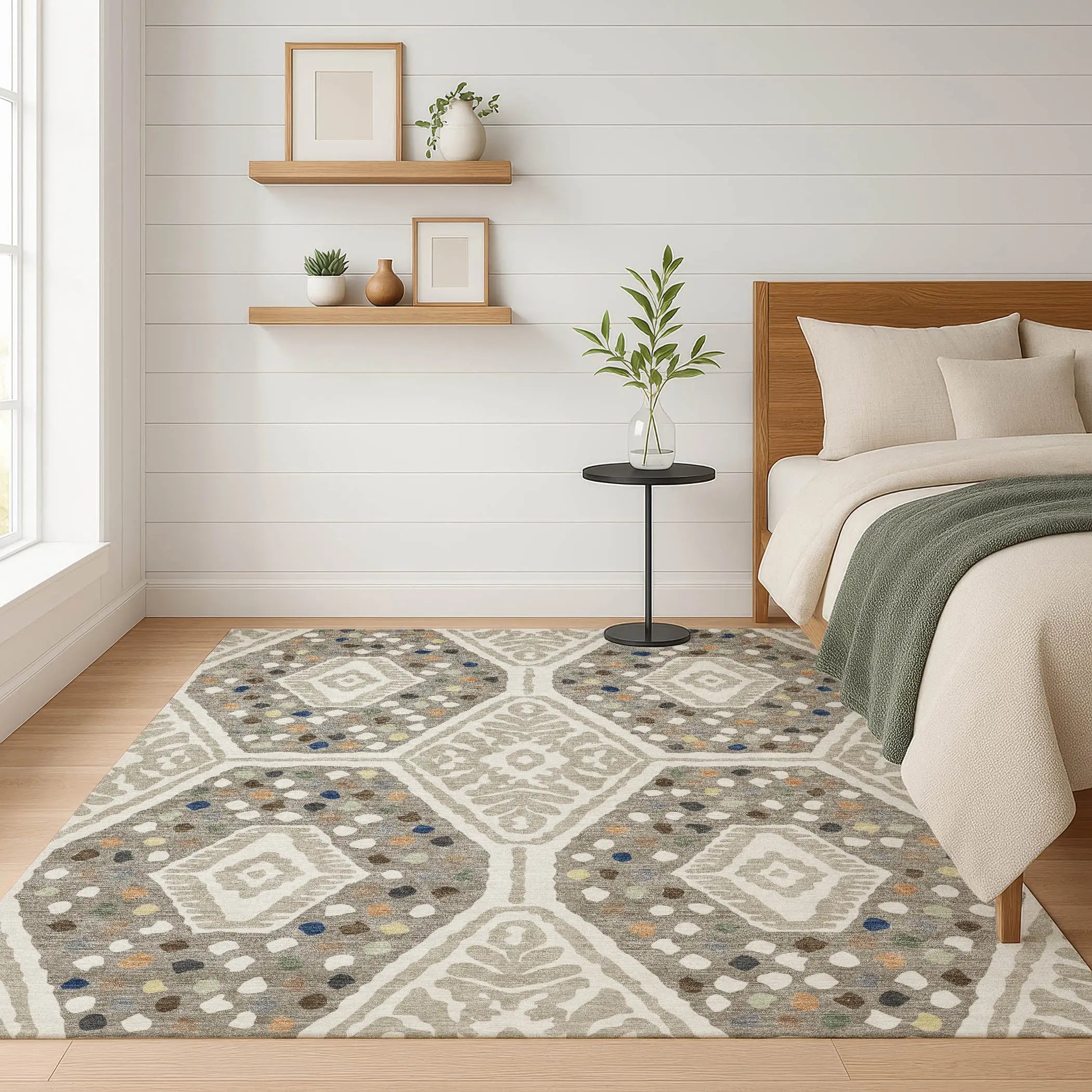 9' X 12' Ivory And Taupe Tribal Washable Indoor Outdoor Area Rug Homeroots Outdoor