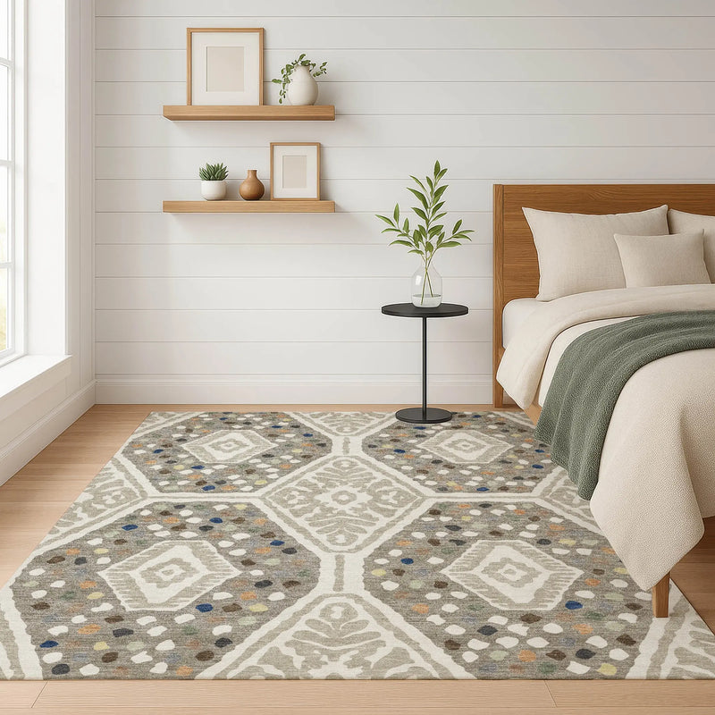 9' X 12' Ivory And Taupe Tribal Washable Indoor Outdoor Area Rug Homeroots Outdoor
