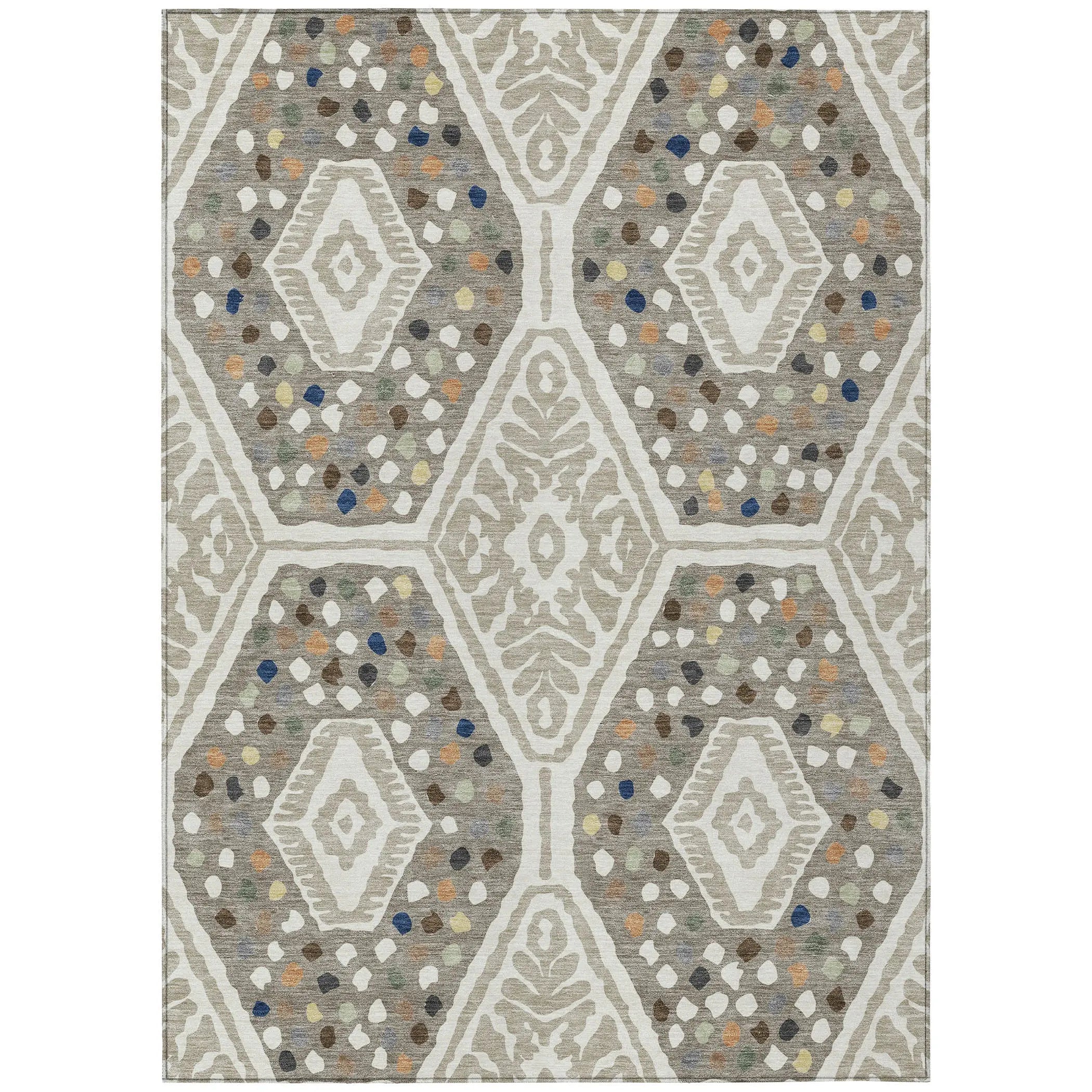 9' X 12' Ivory And Taupe Tribal Washable Indoor Outdoor Area Rug Homeroots Outdoor