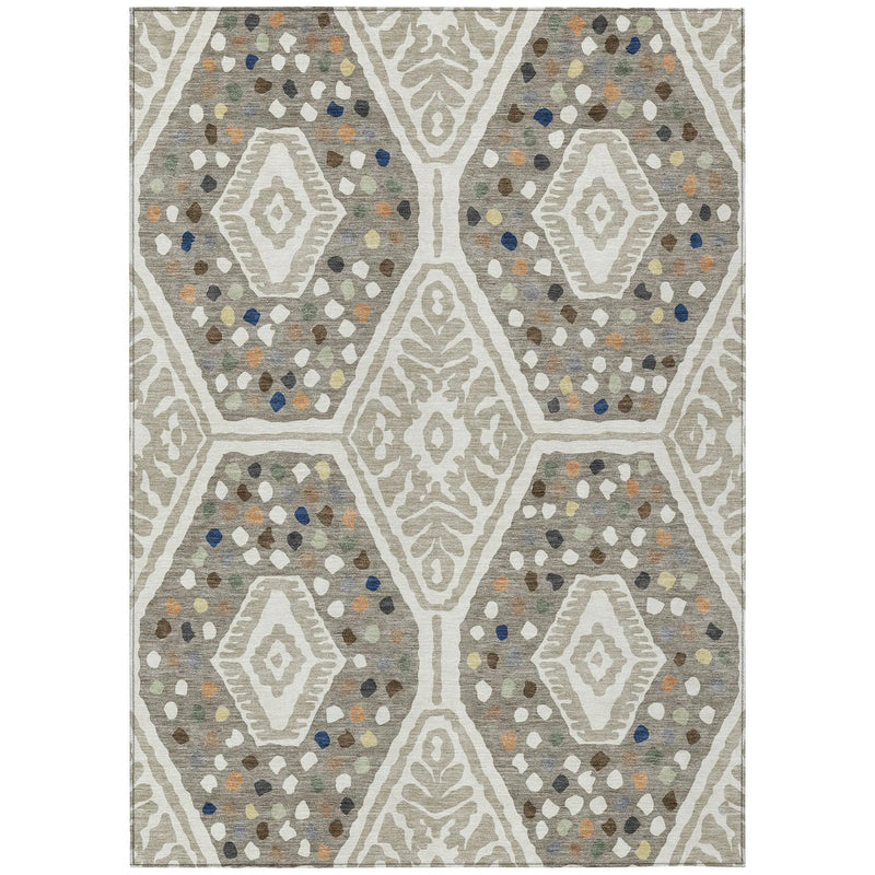 9' X 12' Ivory And Taupe Tribal Washable Indoor Outdoor Area Rug Homeroots Outdoor