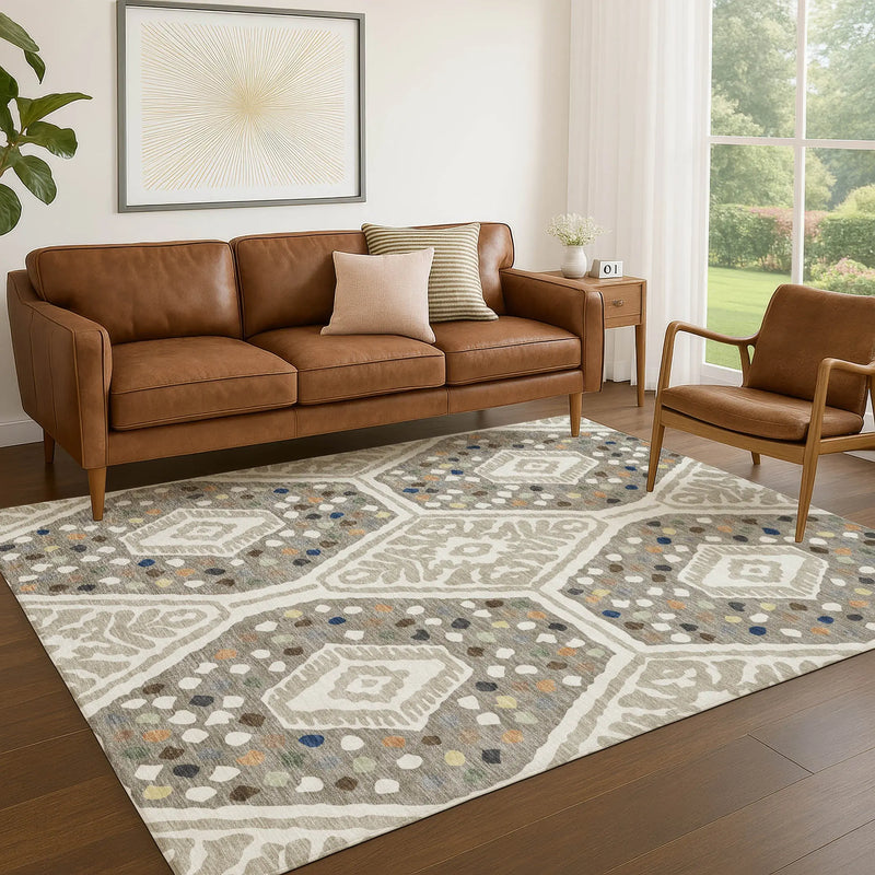 9' X 12' Ivory And Taupe Tribal Washable Indoor Outdoor Area Rug Homeroots Outdoor