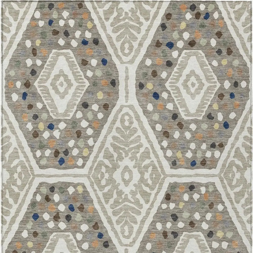 9' X 12' Ivory And Taupe Tribal Washable Indoor Outdoor Area Rug Homeroots Outdoor