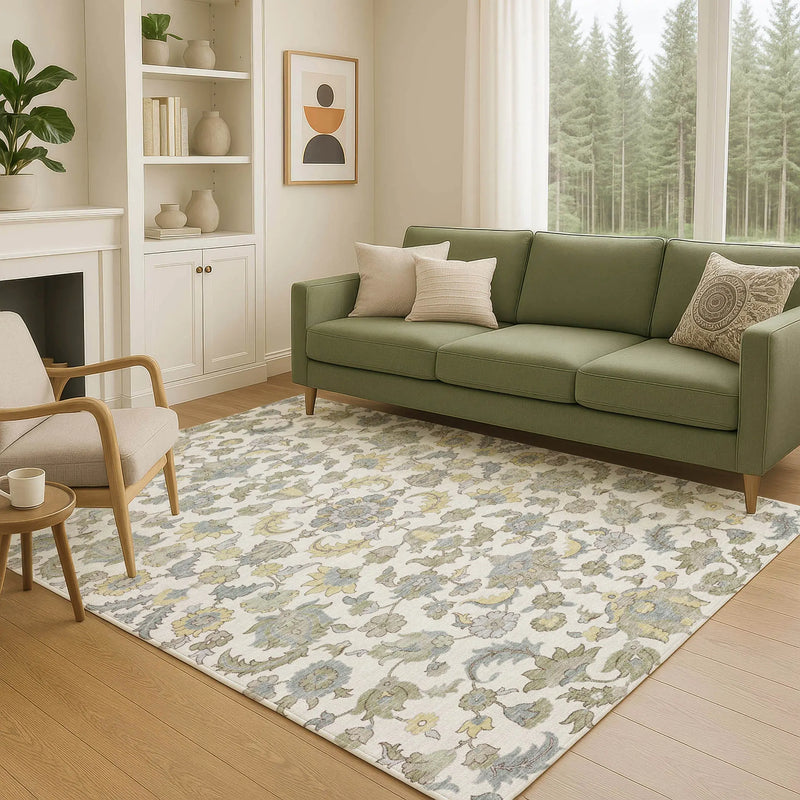 9' X 12' Ivory And Wheat Floral Medallion Washable Indoor Outdoor Area Rug Homeroots Outdoor