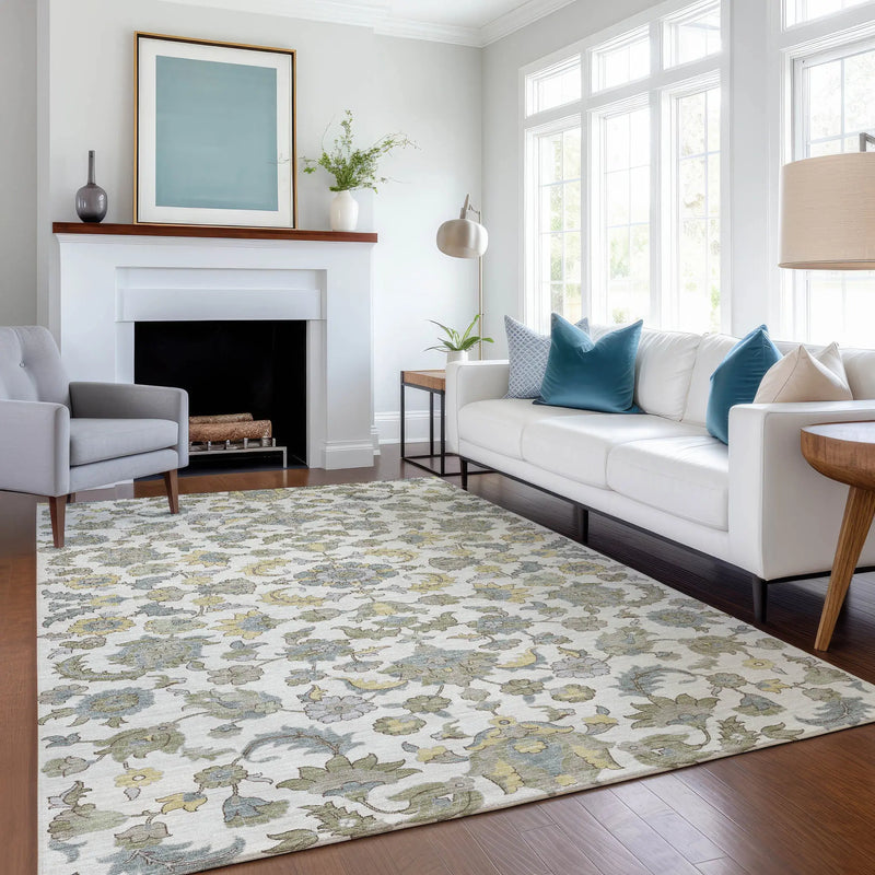 9' X 12' Ivory And Wheat Floral Medallion Washable Indoor Outdoor Area Rug Homeroots Outdoor