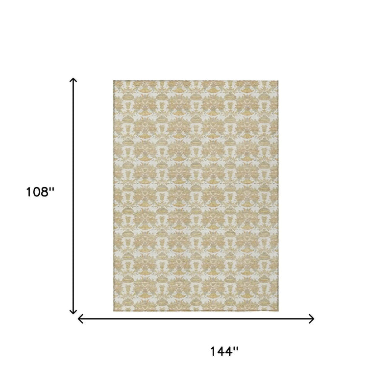 9' X 12' Ivory And Wheat Floral Washable Indoor Outdoor Area Rug Homeroots Outdoor