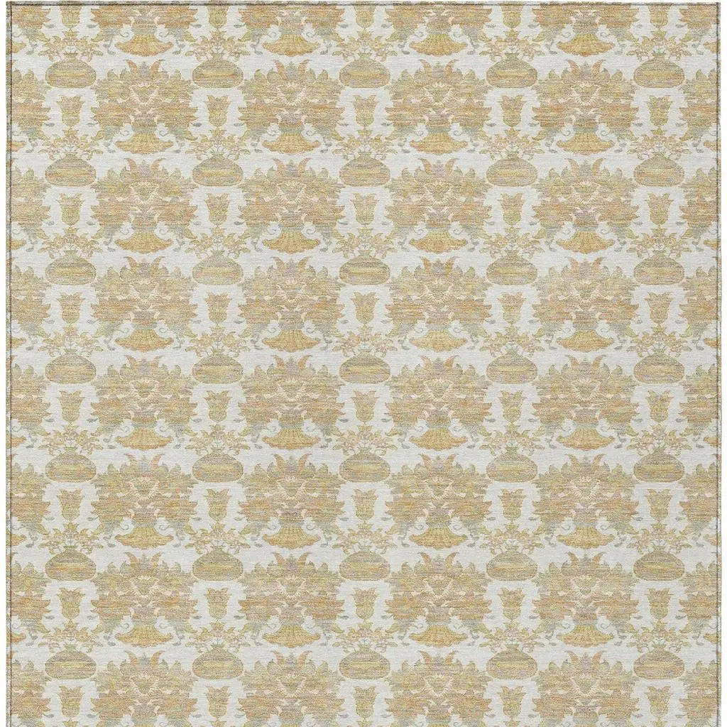 9' X 12' Ivory And Wheat Floral Washable Indoor Outdoor Area Rug Homeroots Outdoor
