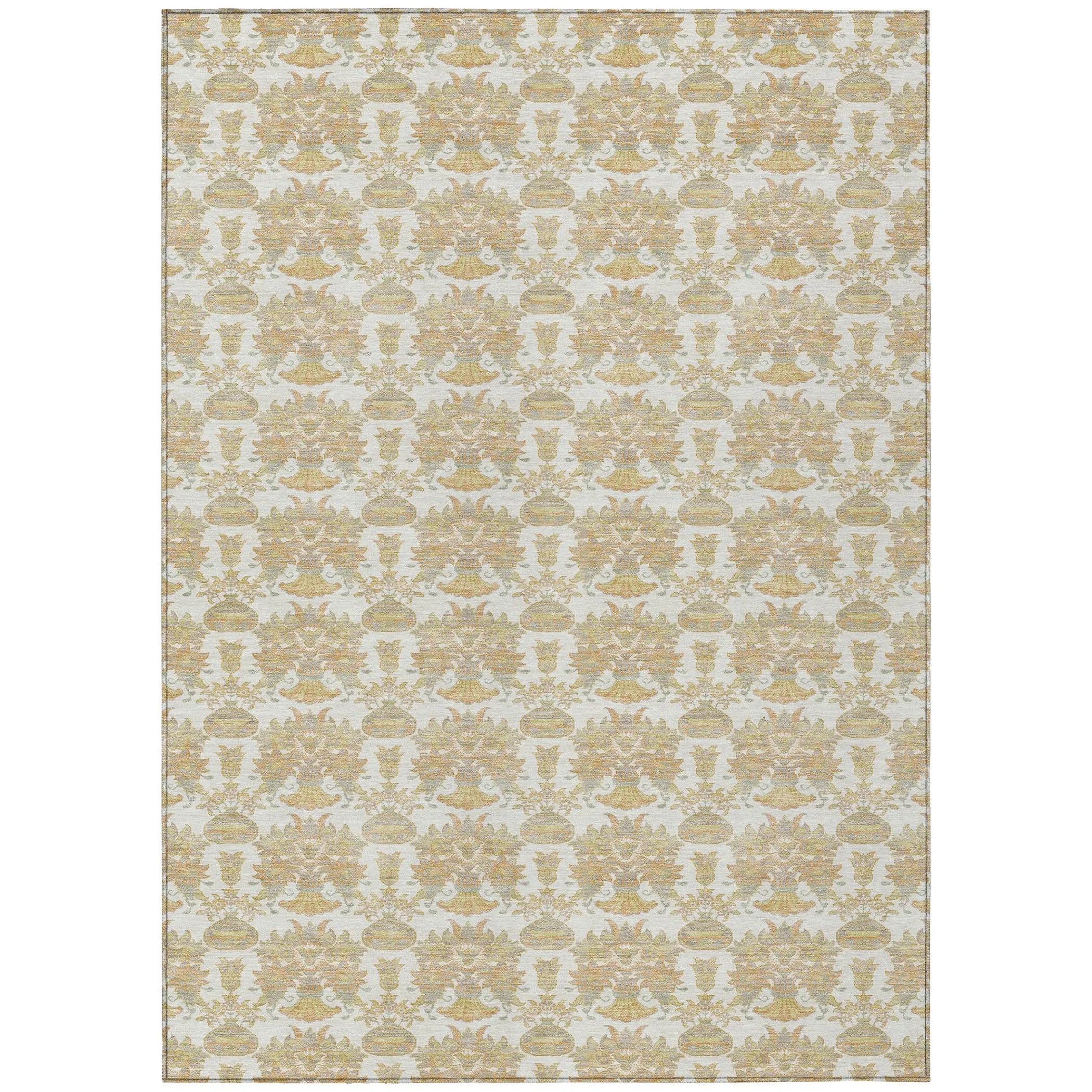 9' X 12' Ivory And Wheat Floral Washable Indoor Outdoor Area Rug Homeroots Outdoor