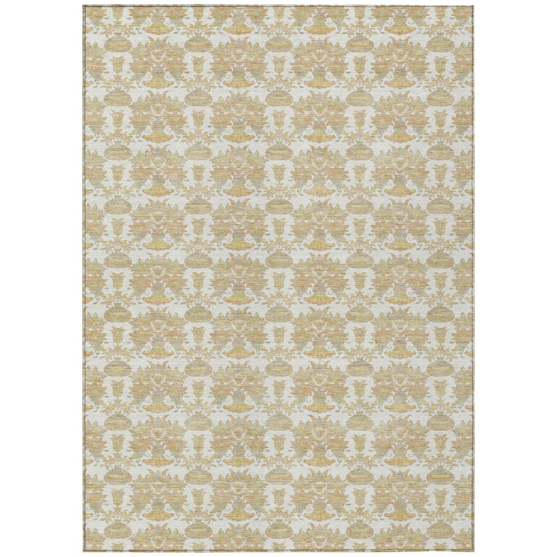 9' X 12' Ivory And Wheat Floral Washable Indoor Outdoor Area Rug Homeroots Outdoor