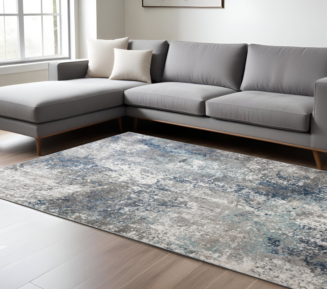 9' X 12' Ivory Blue And Gray Abstract Area Rug Homeroots Home Decor
