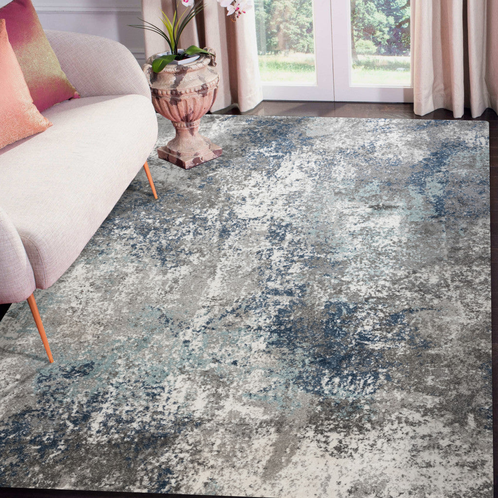 9' X 12' Ivory Blue And Gray Abstract Area Rug Homeroots Home Decor