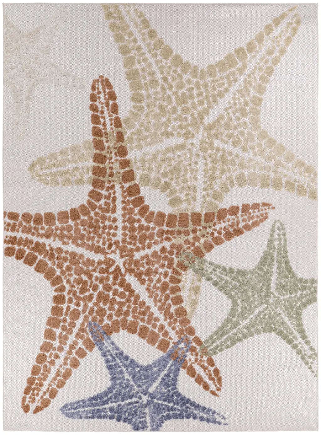 9' X 12' Ivory Blue Yellow Orange And Green Starfish Indoor Outdoor Area Rug Homeroots Outdoor