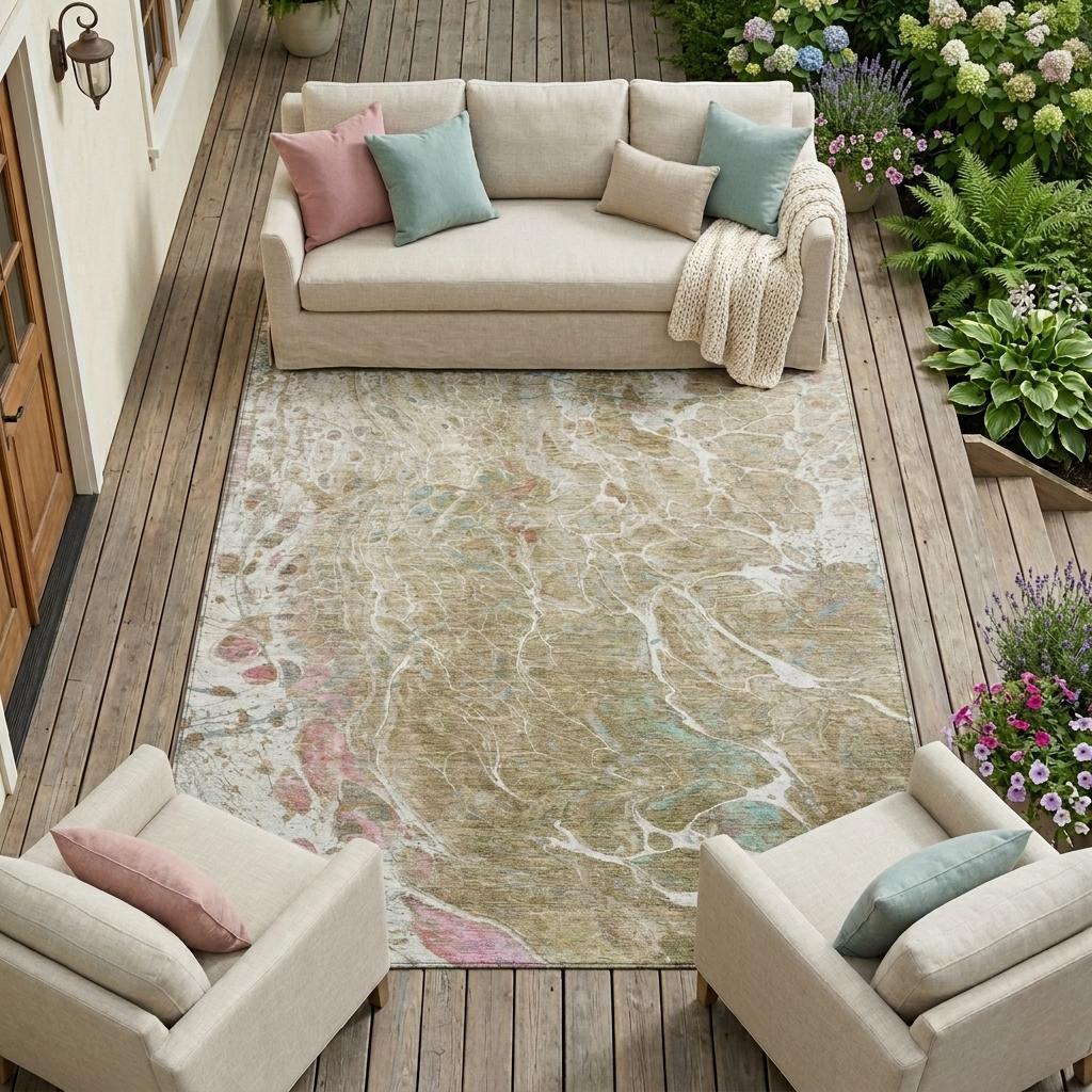 9' X 12' Khaki And Brown Abstract Washable Indoor Outdoor Area Rug Homeroots Outdoor