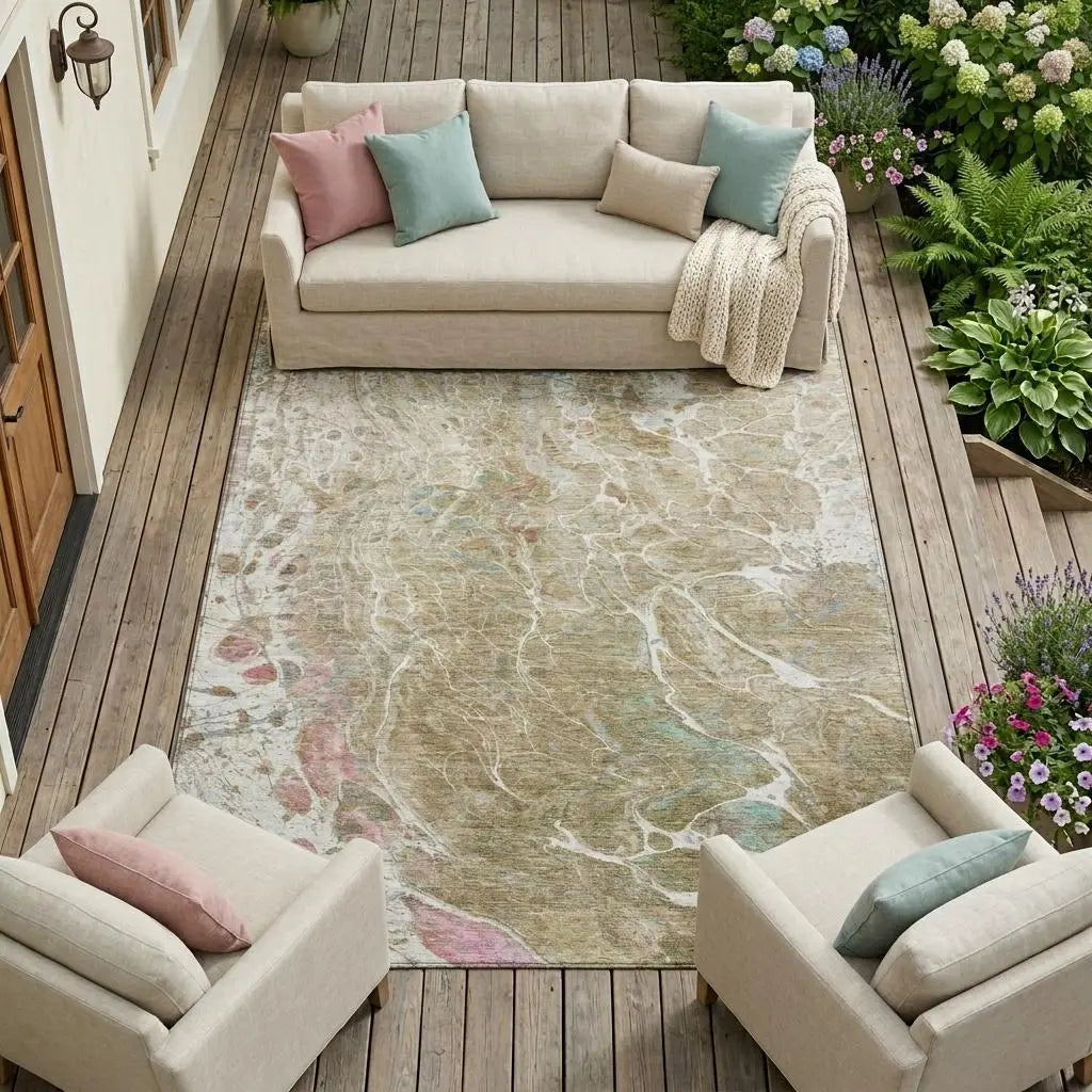 9' X 12' Khaki And Brown Abstract Washable Indoor Outdoor Area Rug Homeroots Outdoor