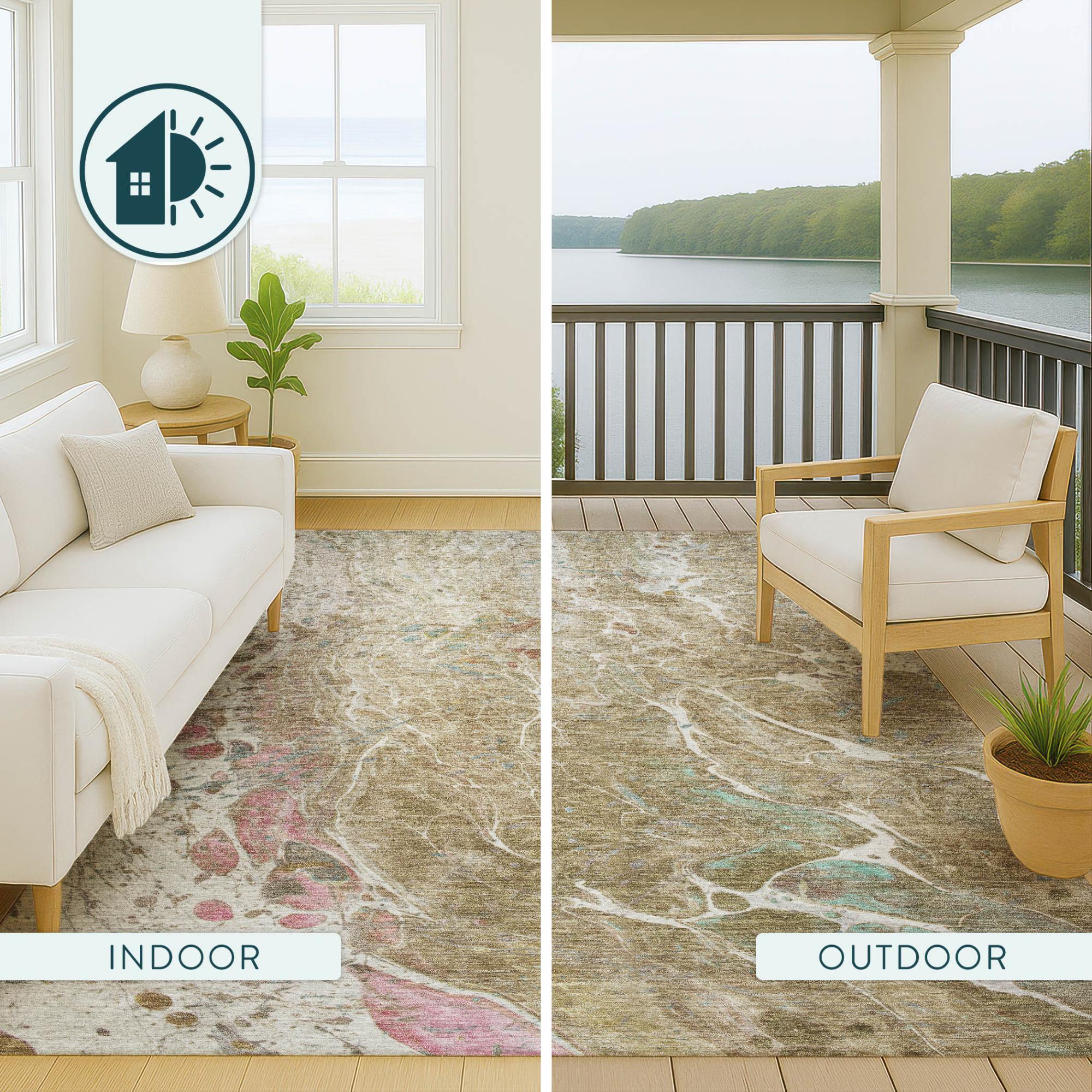 9' X 12' Khaki And Brown Abstract Washable Indoor Outdoor Area Rug Homeroots Outdoor