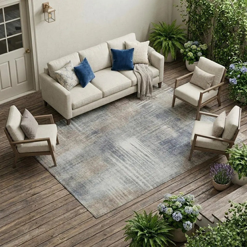 9' X 12' Khaki And Brown Abstract Washable Indoor Outdoor Area Rug Homeroots Outdoor