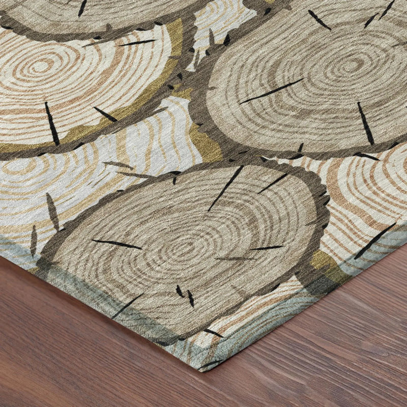 9' X 12' Khaki And Brown Faux Bois Washable Indoor Outdoor Area Rug Homeroots Outdoor