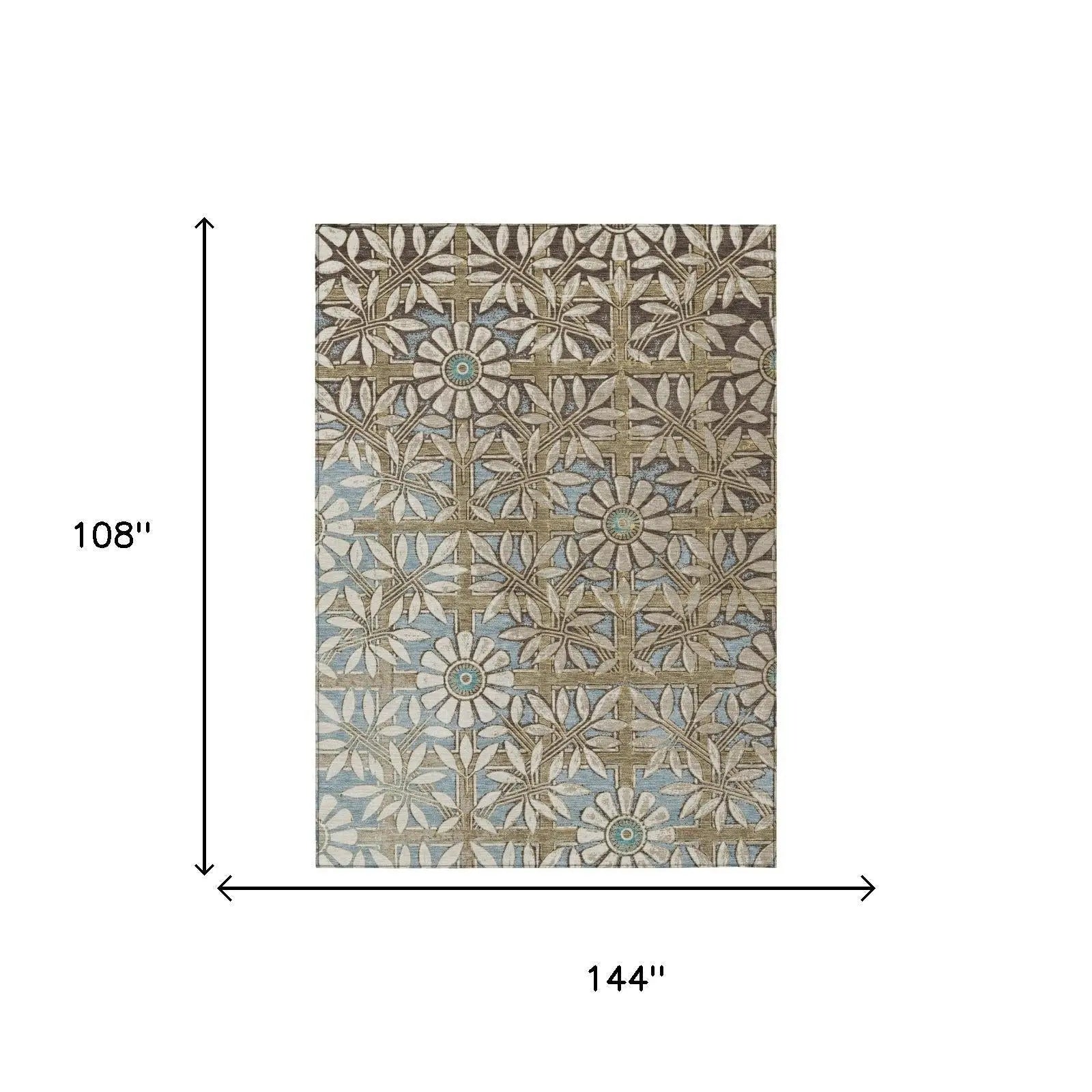 9' X 12' Khaki And Brown Floral Washable Indoor Outdoor Area Rug Homeroots Outdoor