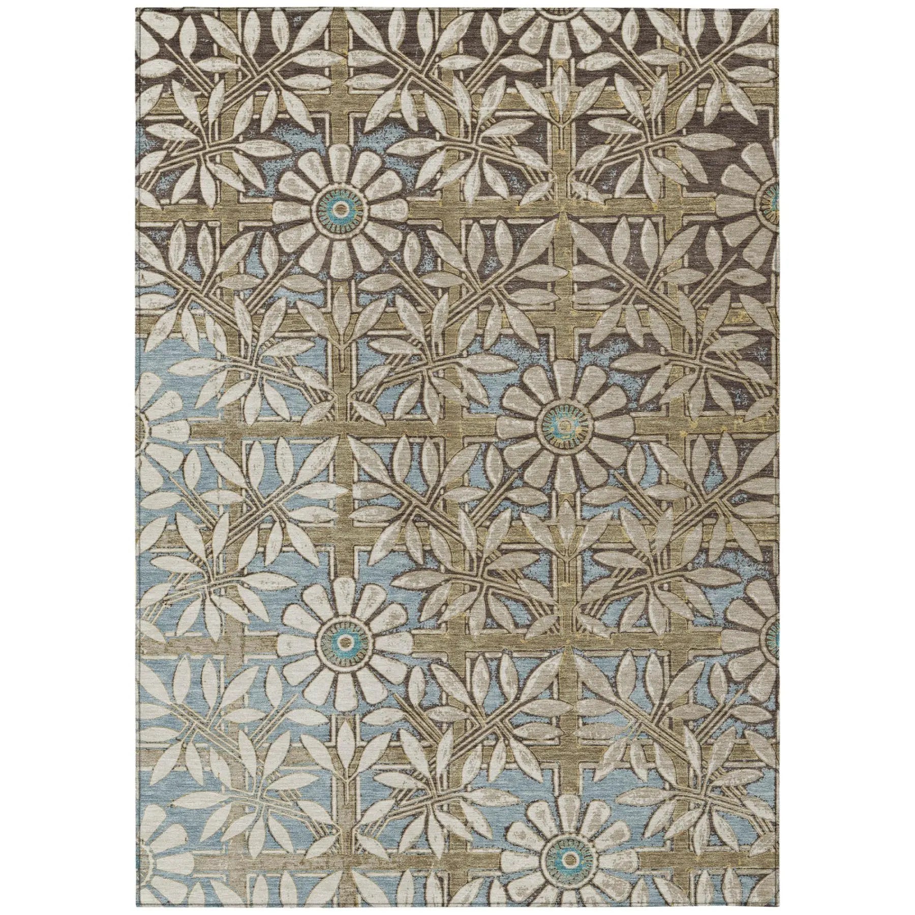 9' X 12' Khaki And Brown Floral Washable Indoor Outdoor Area Rug Homeroots Outdoor