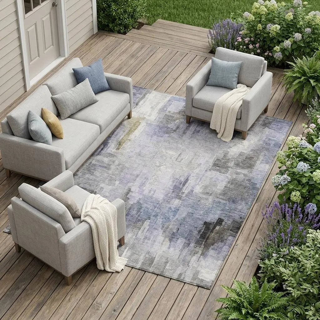 9' X 12' Lavender And Gray Abstract Washable Indoor Outdoor Area Rug Homeroots Outdoor