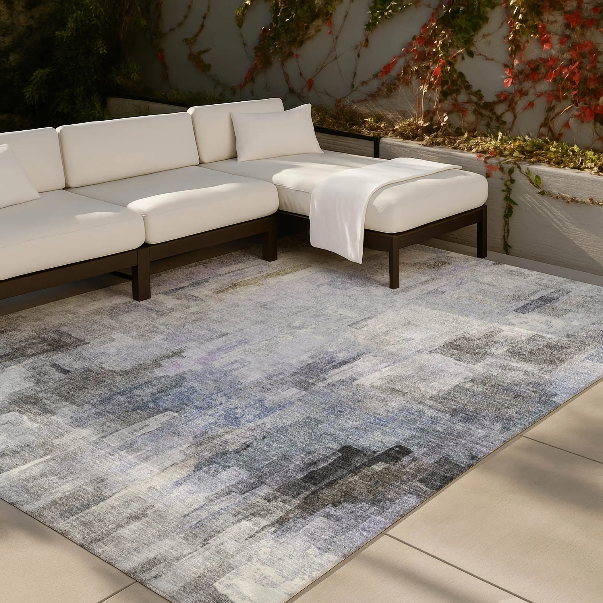 9' X 12' Lavender And Gray Abstract Washable Indoor Outdoor Area Rug Homeroots Outdoor