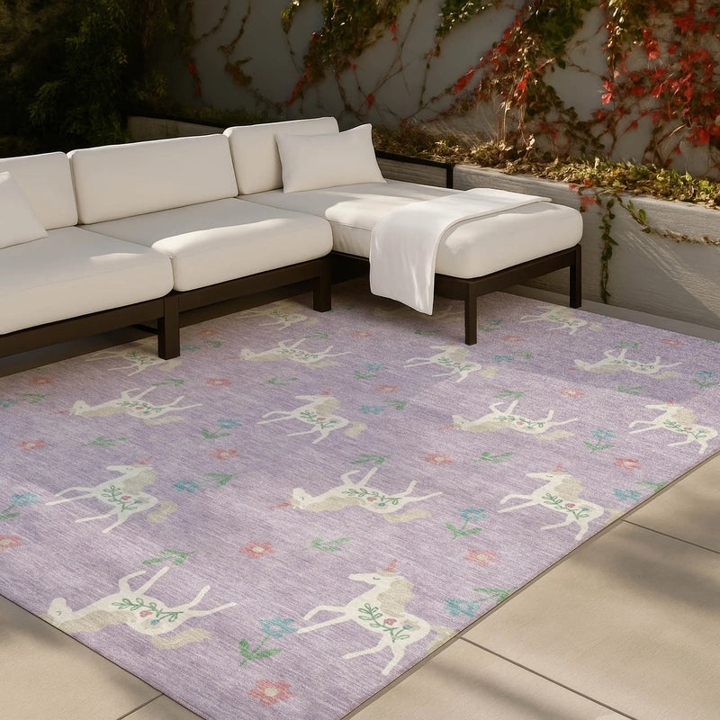 9' X 12' Lavender And Ivory Floral Washable Indoor Outdoor Area Rug Homeroots Outdoor