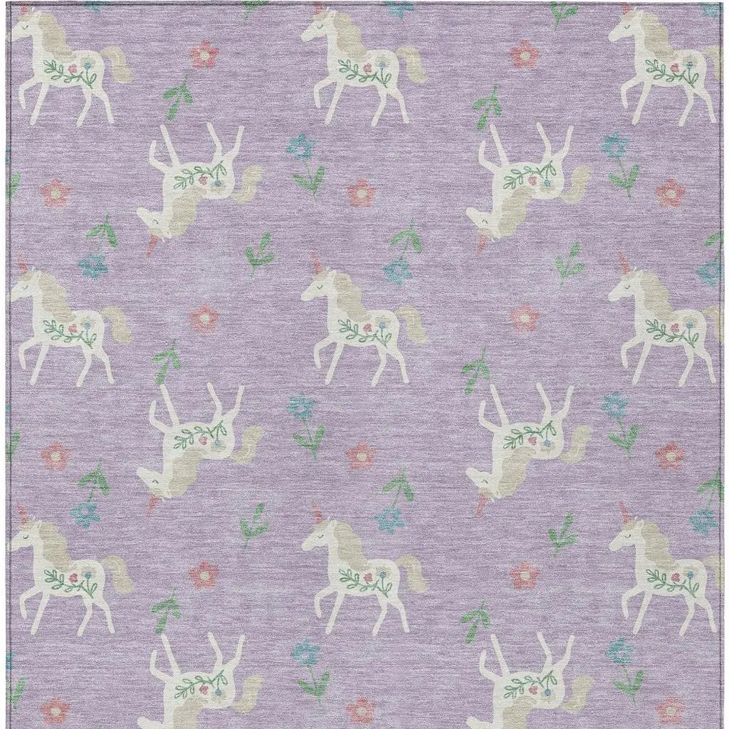 9' X 12' Lavender And Ivory Floral Washable Indoor Outdoor Area Rug Homeroots Outdoor