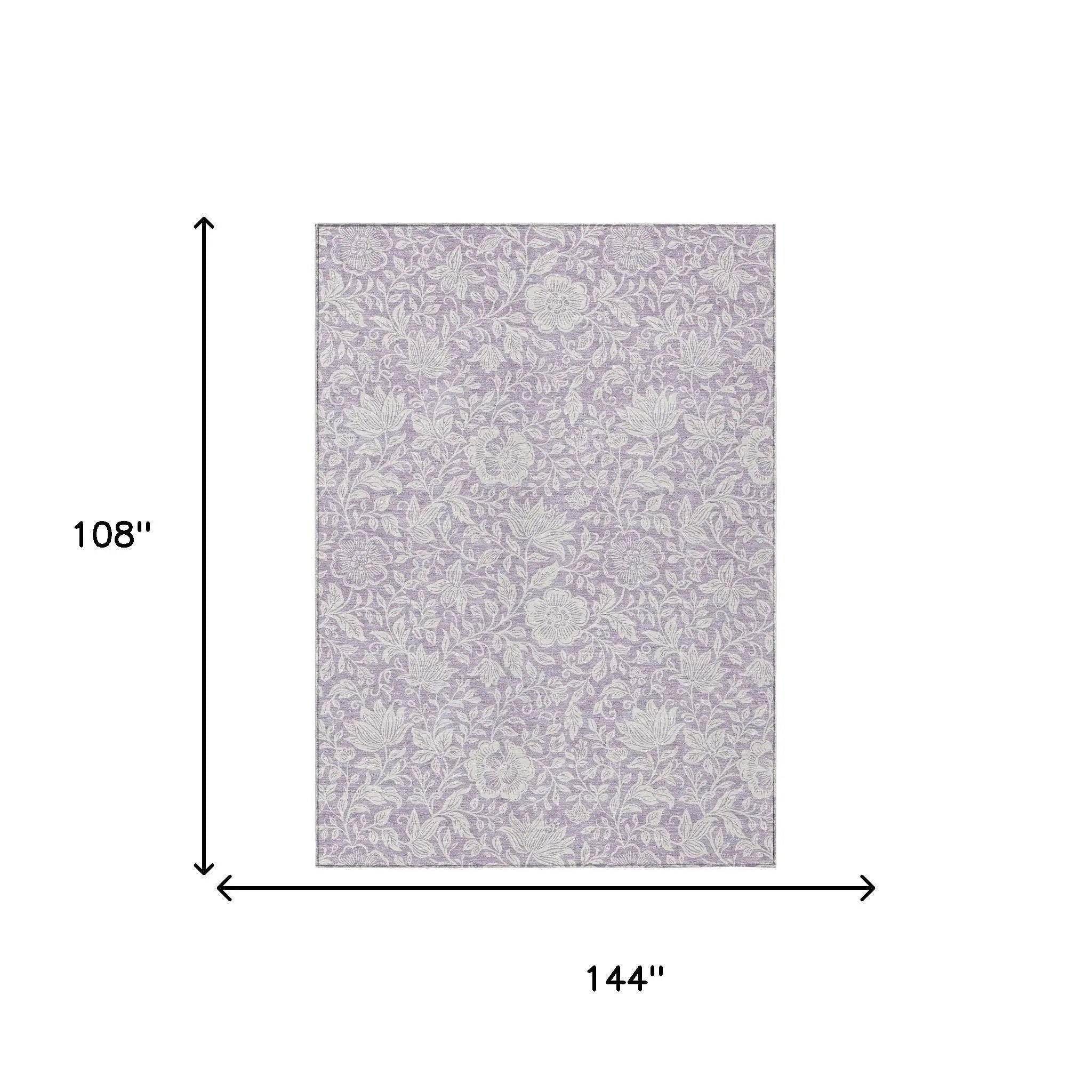 9' X 12' Lavender And Ivory Floral Washable Indoor Outdoor Area Rug Homeroots Outdoor
