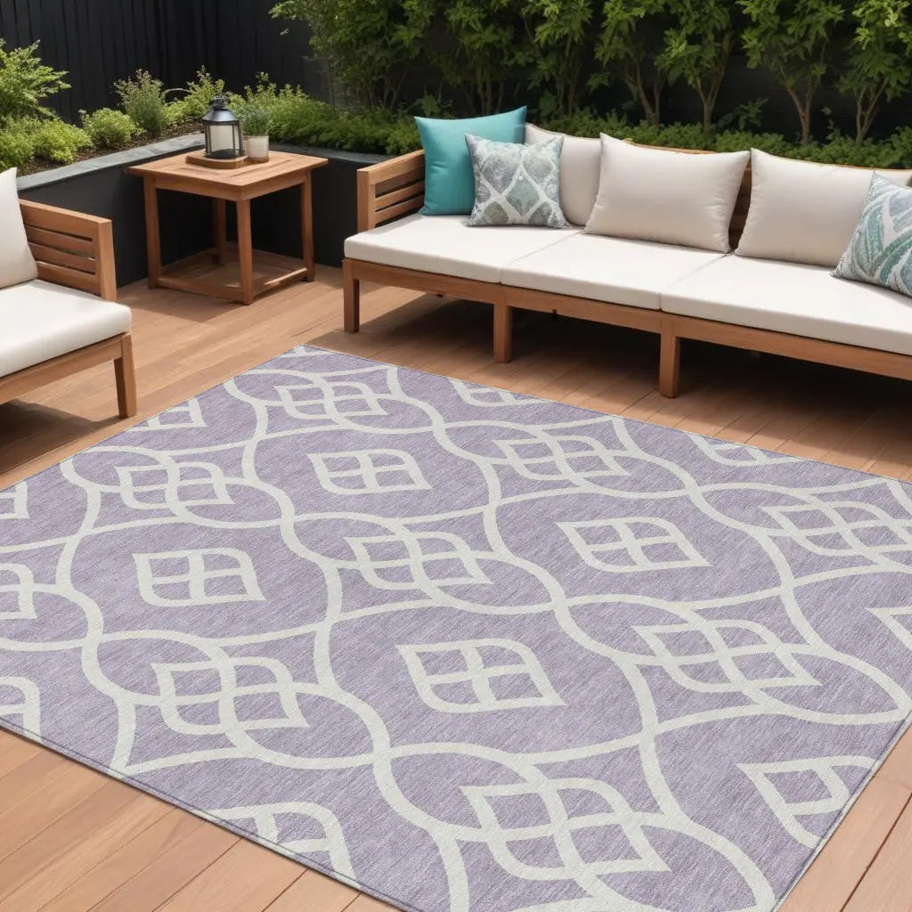 9' X 12' Lavender And Ivory Trellis Washable Indoor Outdoor Area Rug Homeroots Outdoor