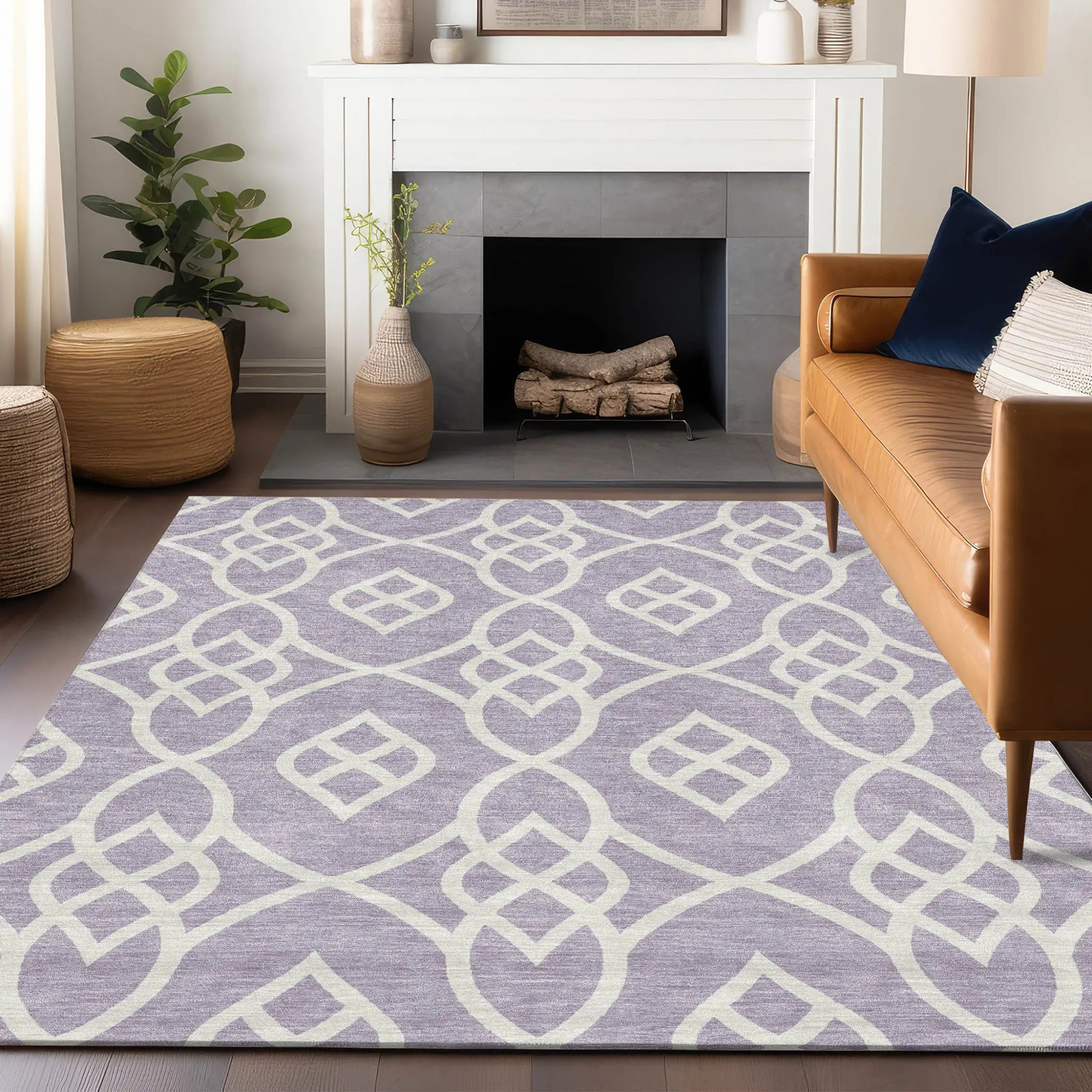 9' X 12' Lavender And Ivory Trellis Washable Indoor Outdoor Area Rug Homeroots Outdoor