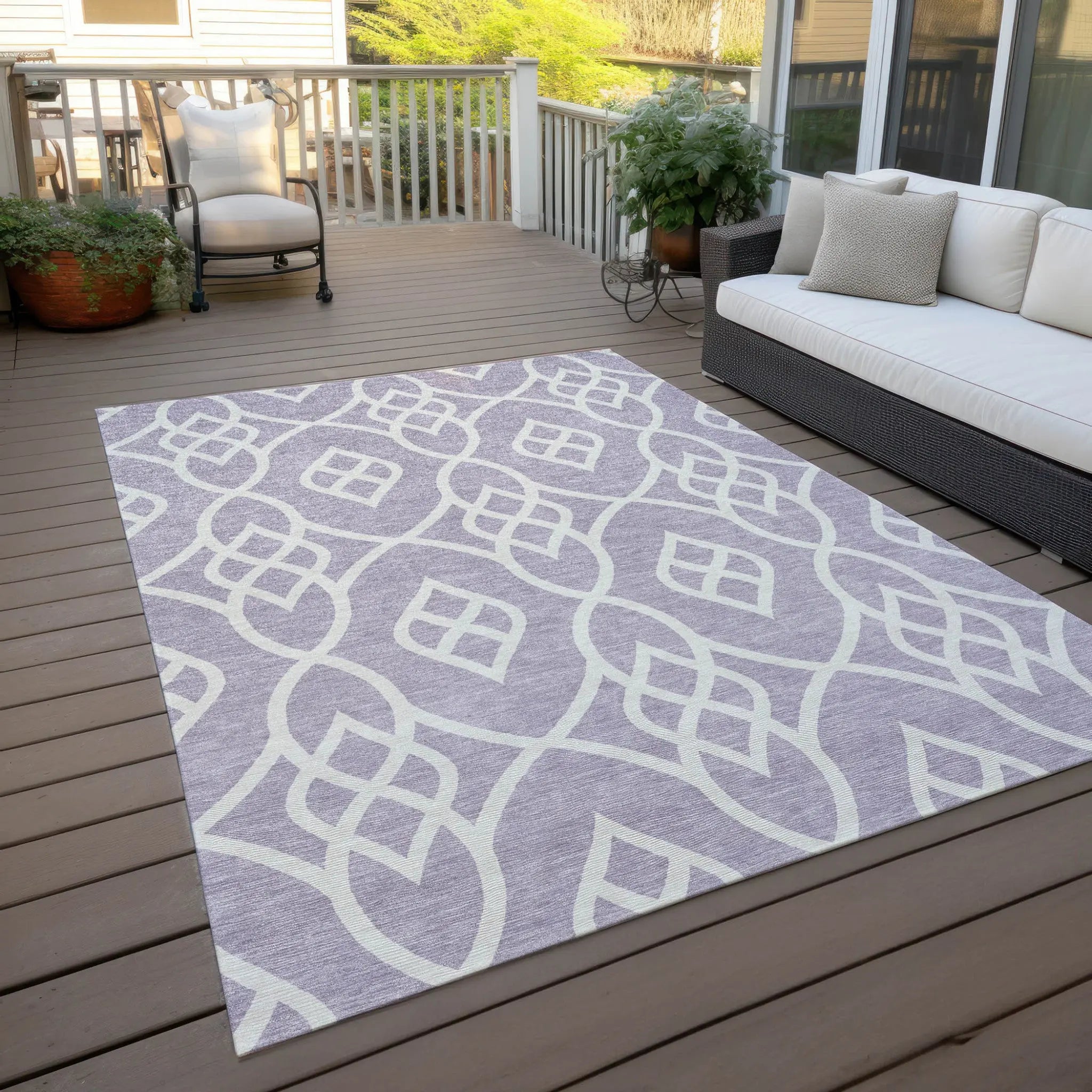 9' X 12' Lavender And Ivory Trellis Washable Indoor Outdoor Area Rug Homeroots Outdoor