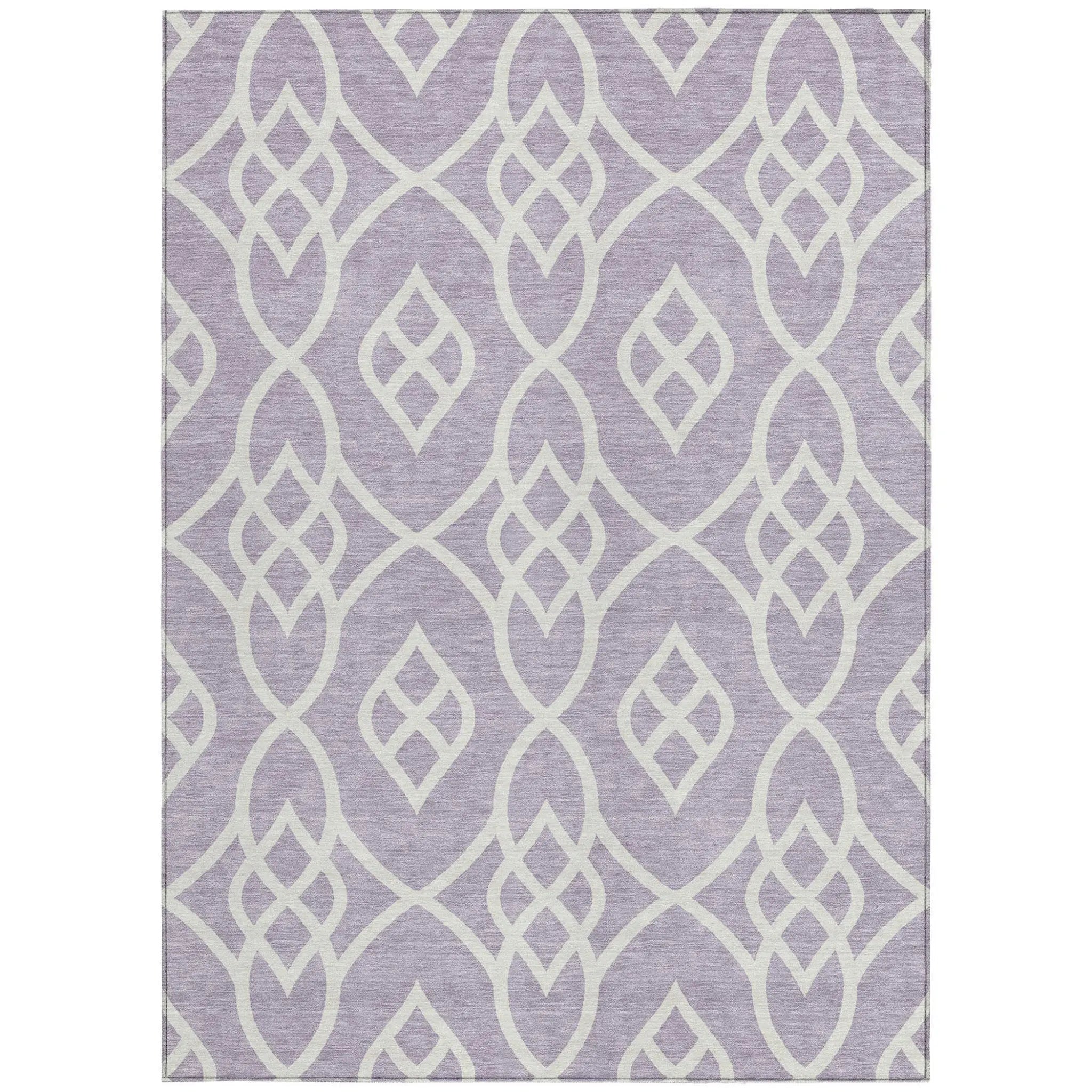 9' X 12' Lavender And Ivory Trellis Washable Indoor Outdoor Area Rug Homeroots Outdoor