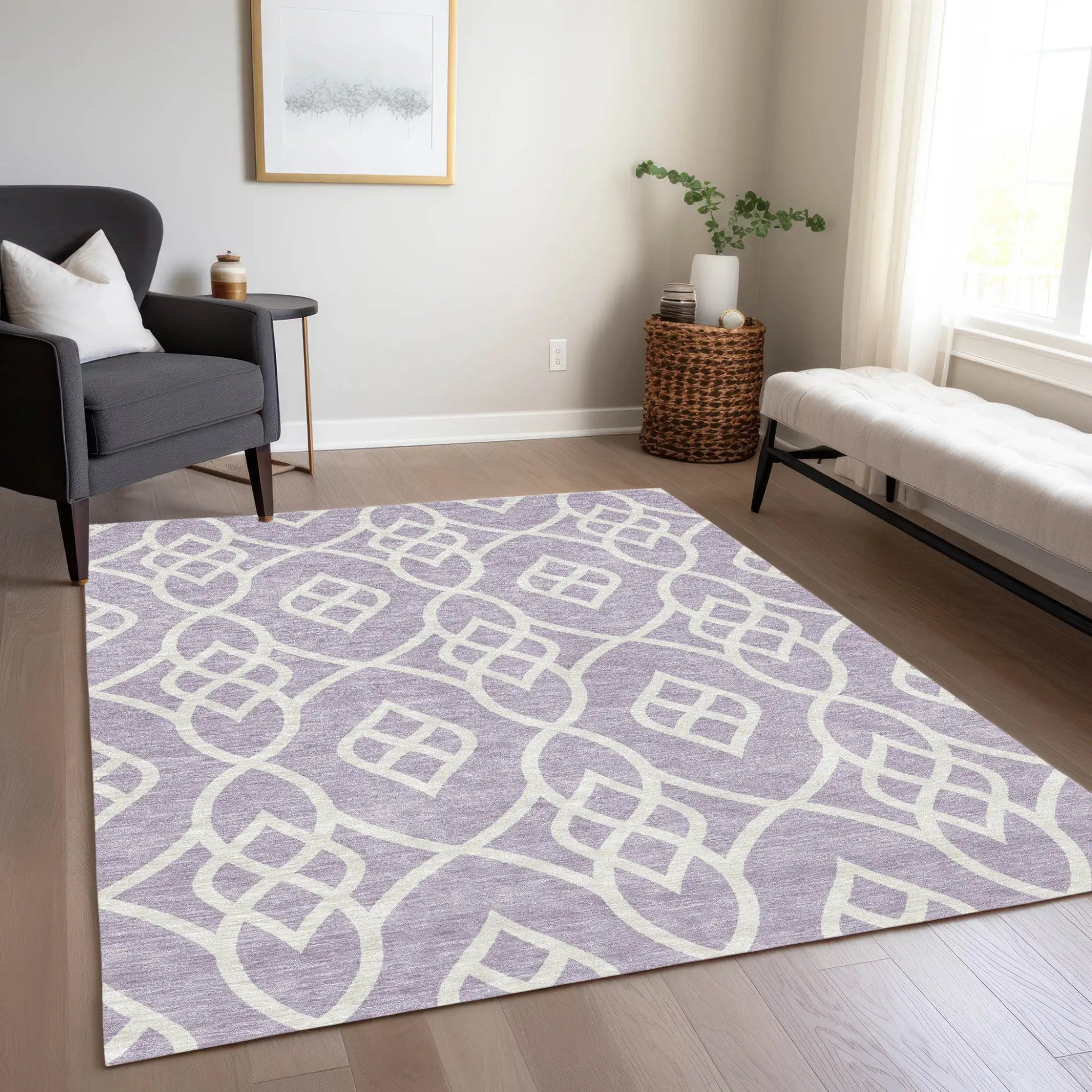 9' X 12' Lavender And Ivory Trellis Washable Indoor Outdoor Area Rug Homeroots Outdoor