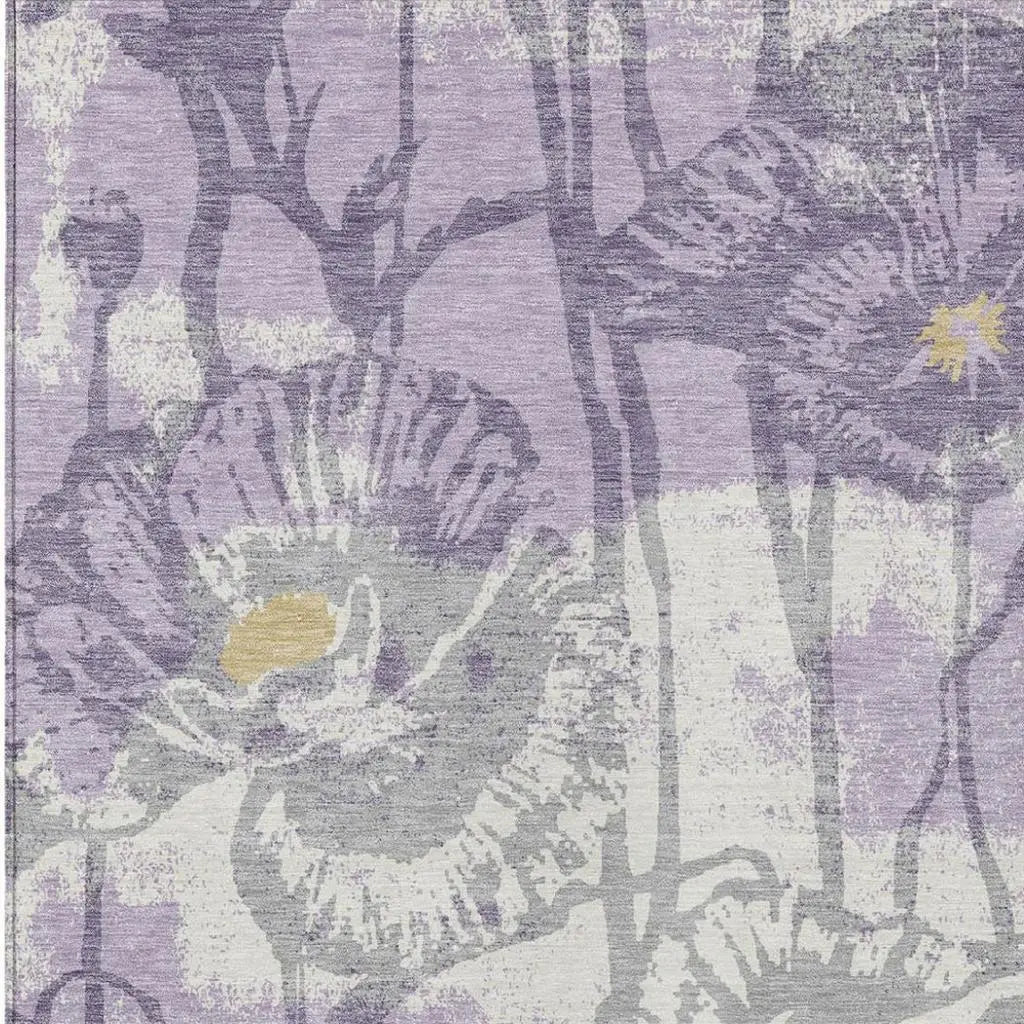 9' X 12' Lavender And Purple Floral Washable Indoor Outdoor Area Rug Homeroots Outdoor