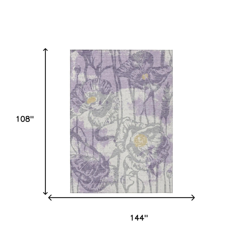 9' X 12' Lavender And Purple Floral Washable Indoor Outdoor Area Rug Homeroots Outdoor