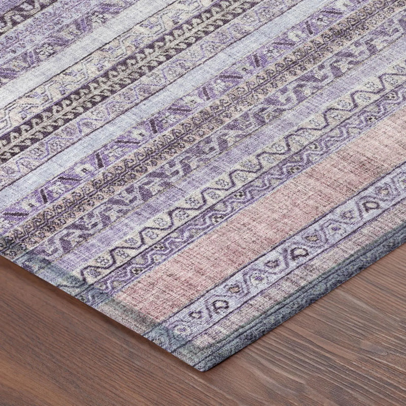 9' X 12' Lavender And Purple Striped Washable Indoor Outdoor Area Rug Homeroots Outdoor