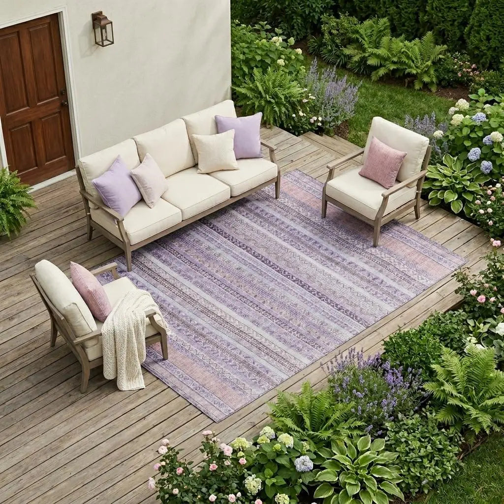 9' X 12' Lavender And Purple Striped Washable Indoor Outdoor Area Rug Homeroots Outdoor