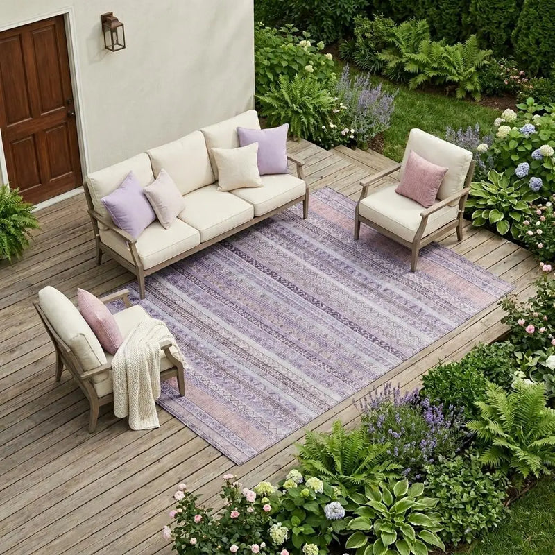 9' X 12' Lavender And Purple Striped Washable Indoor Outdoor Area Rug Homeroots Outdoor