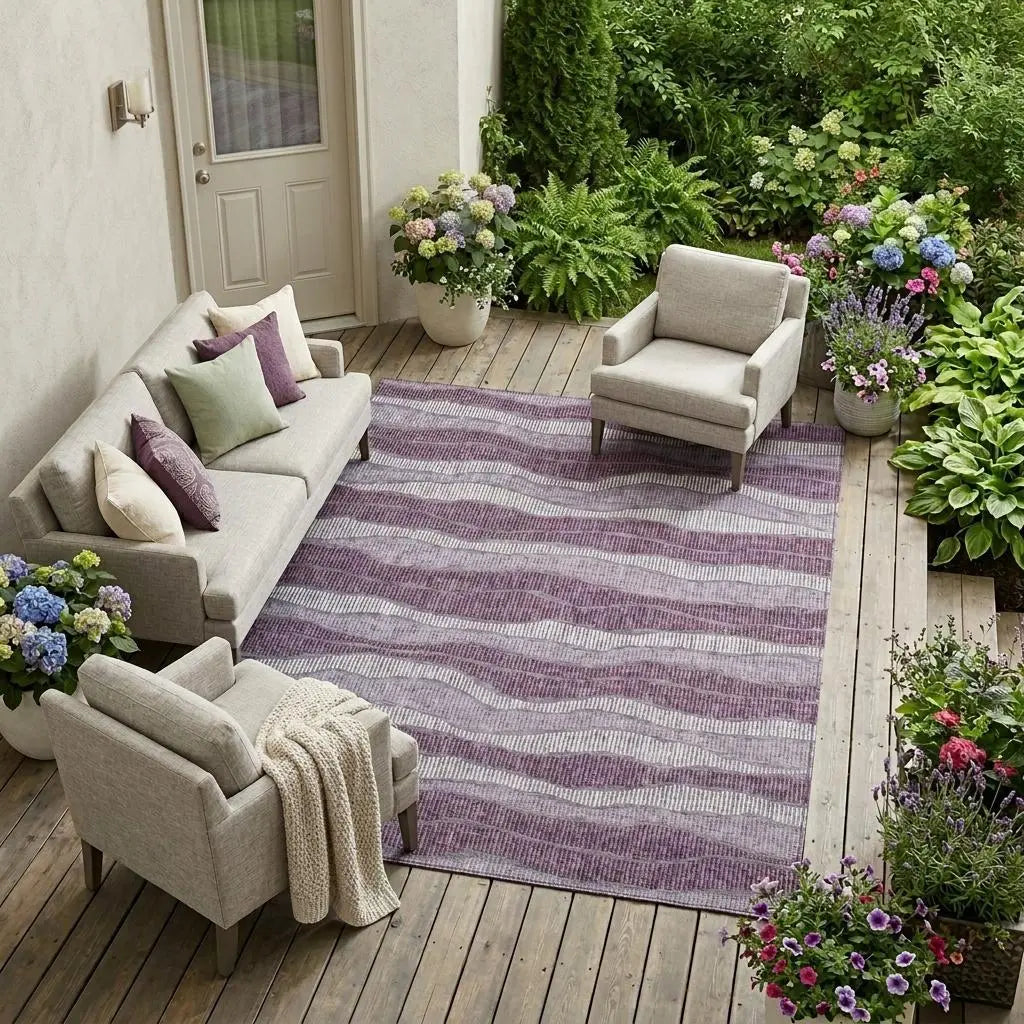 9' X 12' Lilac And Purple Striped Washable Indoor Outdoor Area Rug Homeroots Outdoor